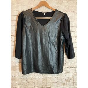Cato Top Womens Large Black Faux Leather Grunge Goth Long Sleeve Stretch